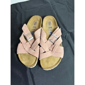 Birkenstock Lugano Leather Soft Footbed  Slides Pink  Size 37 - 6. - 6.5 USA
